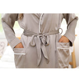 Womens Long Silk Robes 100% Pure Silk Bathrobe Silk Gown Silver Gray XS