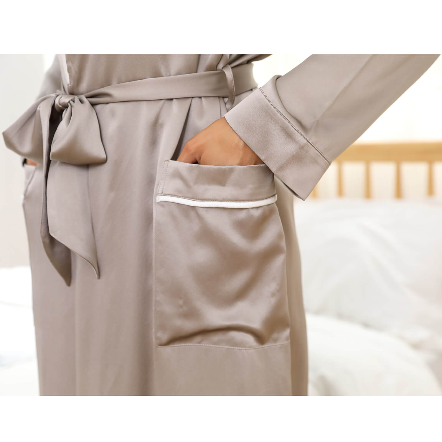 Womens Long Silk Robes 100% Pure Silk Bathrobe Silk Gown Silver Gray XS