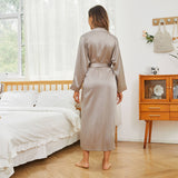 Womens Long Silk Robes 100% Pure Silk Bathrobe Silk Gown Silver Gray XS