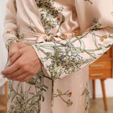 Womens Long Silk Robes Flower Print 100% Silk Bathrobe Champagne XS