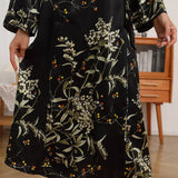 Womens Long Silk Robes Flower Print 100% Silk Bathrobe Black XS