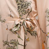 Womens Long Silk Robes Flower Print 100% Silk Bathrobe Champagne XS