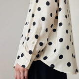 Womens Long Sleeve Silk Shirt Polka Dot Button - Up Silk Blouse Ivory XS