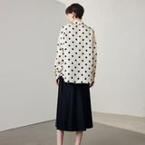 Womens Long Sleeve Silk Shirt Polka Dot Button - Up Silk Blouse Ivory XS