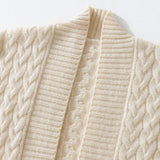 Womens Long Cable Knit Cashmere Cardigan Open Front Coat With Pockets Ivory One size fits most