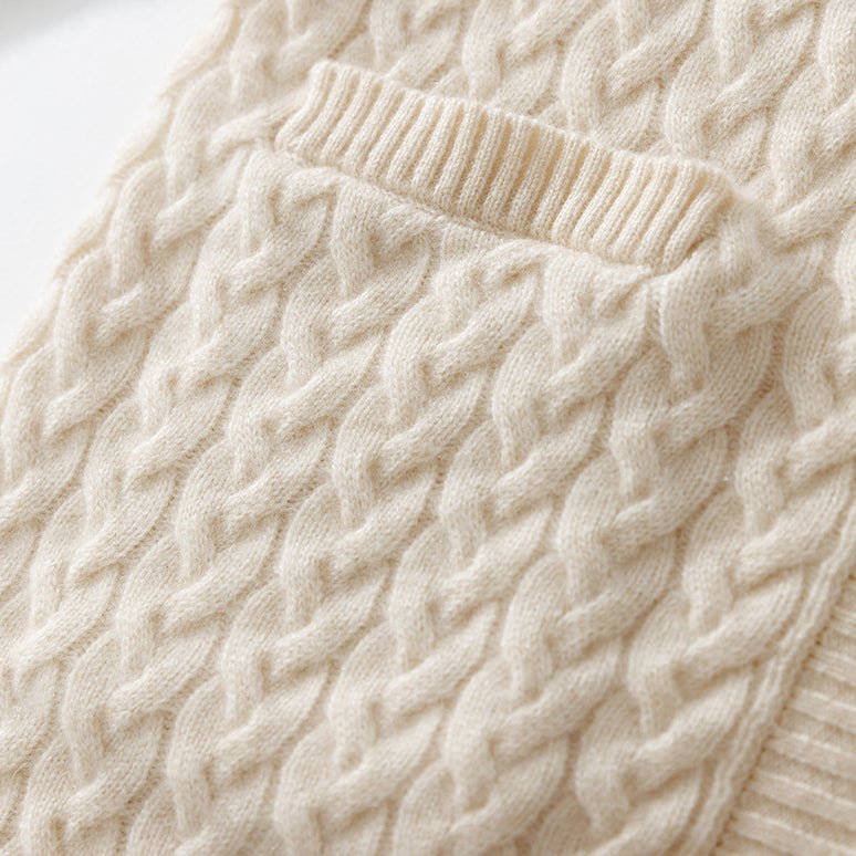 Womens Long Cable Knit Cashmere Cardigan Open Front Coat With Pockets Ivory One size fits most