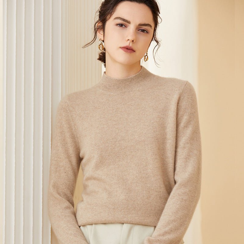 Womens Long Sleeves Cashmere Mock Neck Cashmere Sweater Camel XS