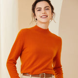 Womens Long Sleeves Cashmere Mock Neck Cashmere Sweater Orange XS