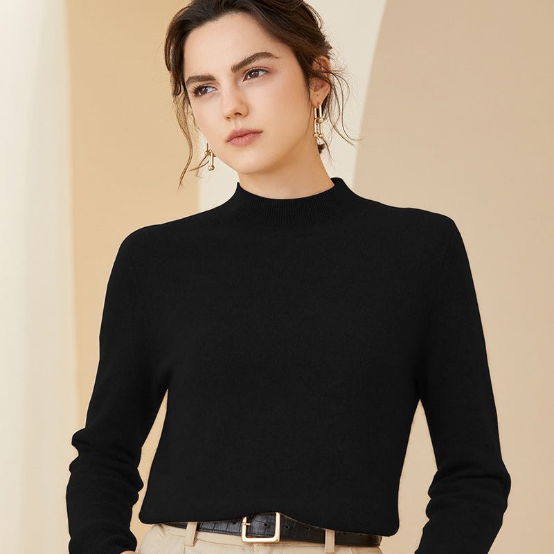 Womens Long Sleeves Cashmere Mock Neck Cashmere Sweater Black XS
