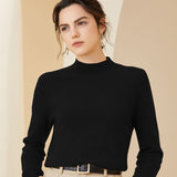 Womens Long Sleeves Cashmere Mock Neck Cashmere Sweater Black XS