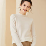Womens Long Sleeves Cashmere Mock Neck Cashmere Sweater Ivory XS