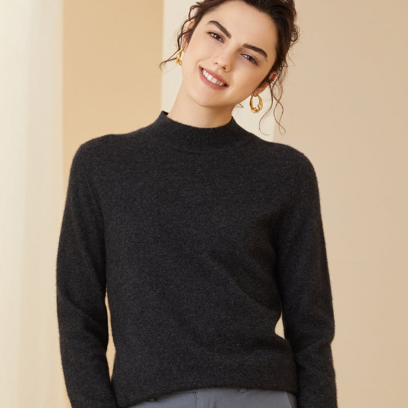 Womens Long Sleeves Cashmere Mock Neck Cashmere Sweater Dark Gray XS