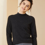 Womens Long Sleeves Cashmere Mock Neck Cashmere Sweater Dark Gray XS