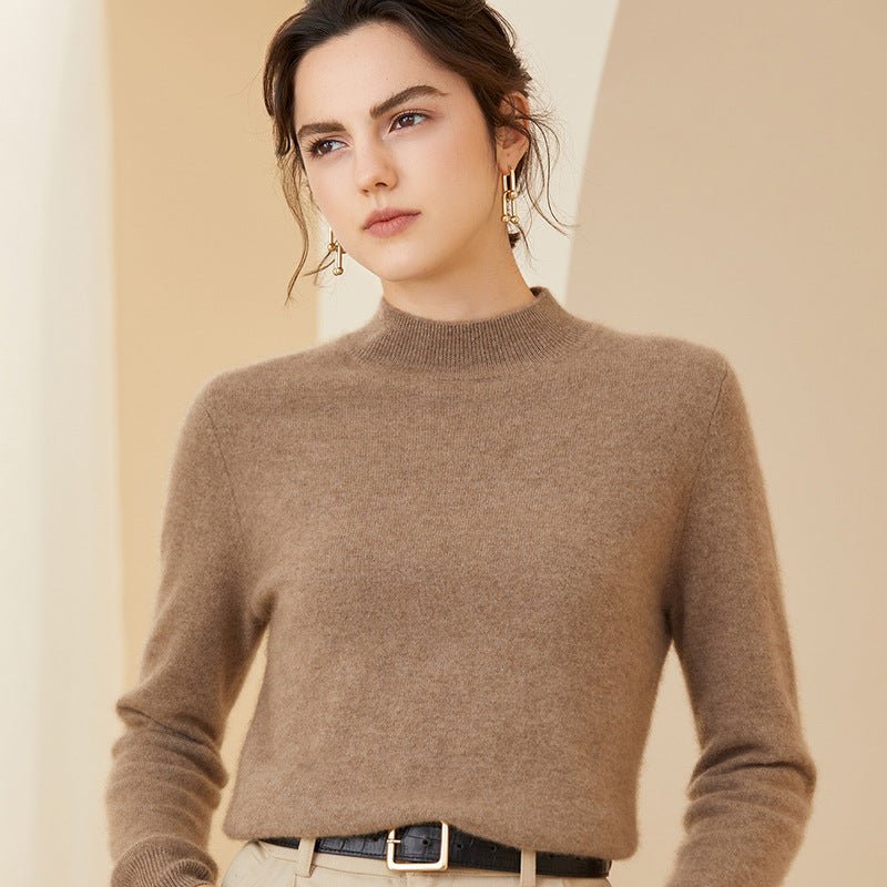 Womens Long Sleeves Cashmere Mock Neck Cashmere Sweater Taupe XS