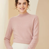 Womens Long Sleeves Cashmere Mock Neck Cashmere Sweater Pink XS