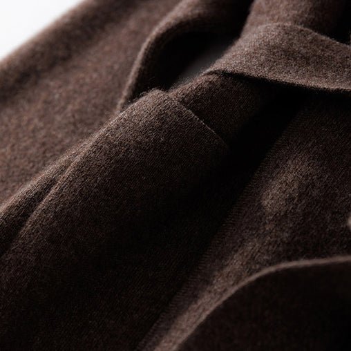 Womens Belted Shawl Collar Cashmere Coat Patch Pockets Long Cardigan Coffee XL