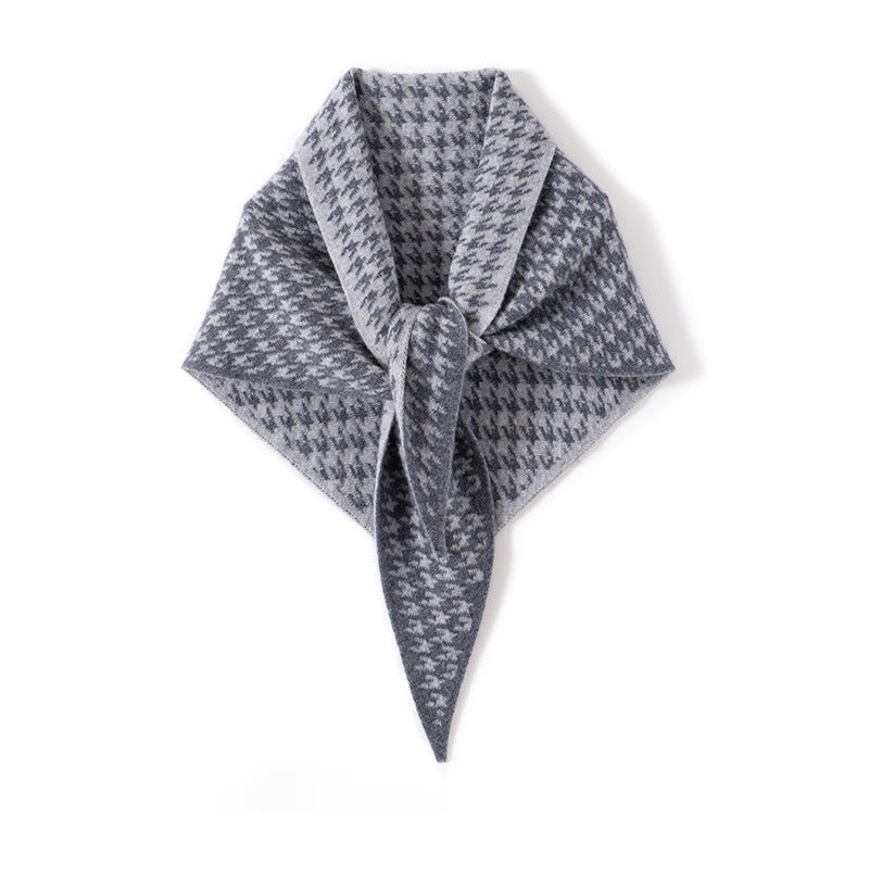 Houndstooth Cashmere Triangle Scarf Heritage - Inspired Cashmere Shawl Grey L
