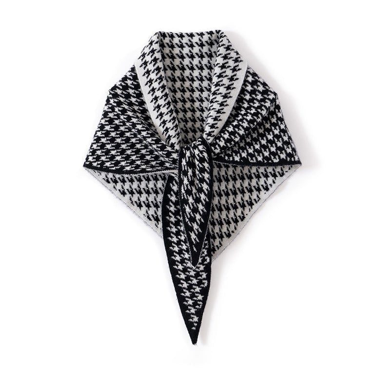 Houndstooth Cashmere Triangle Scarf Heritage - Inspired Cashmere Shawl Black L