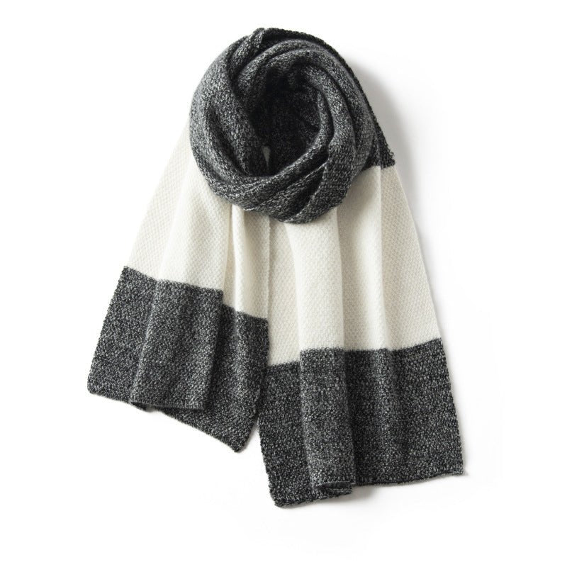 Womens Striped Cashmere Scarf With Block Design Long Cashmere Shawl Black L