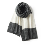 Womens Striped Cashmere Scarf With Block Design Long Cashmere Shawl Black L