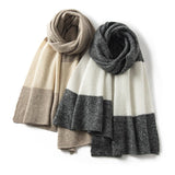 Womens Striped Cashmere Scarf With Block Design Long Cashmere Shawl Taupe L