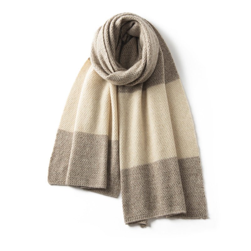 Womens Striped Cashmere Scarf With Block Design Long Cashmere Shawl Taupe L