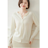 Womens Cashmere Cardigan Crew Neck Long Sleeve Cashmere Coat Ivory XS