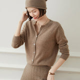 Womens Cashmere Cardigan Crew Neck Long Sleeve Cashmere Coat Ivory XS