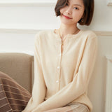 Womens Cashmere Cardigan Crew Neck Long Sleeve Cashmere Coat Pink XS