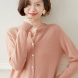 Womens Cashmere Cardigan Crew Neck Long Sleeve Cashmere Coat Pink XS