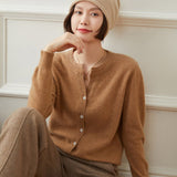 Womens Cashmere Cardigan Crew Neck Long Sleeve Cashmere Coat Camel XS