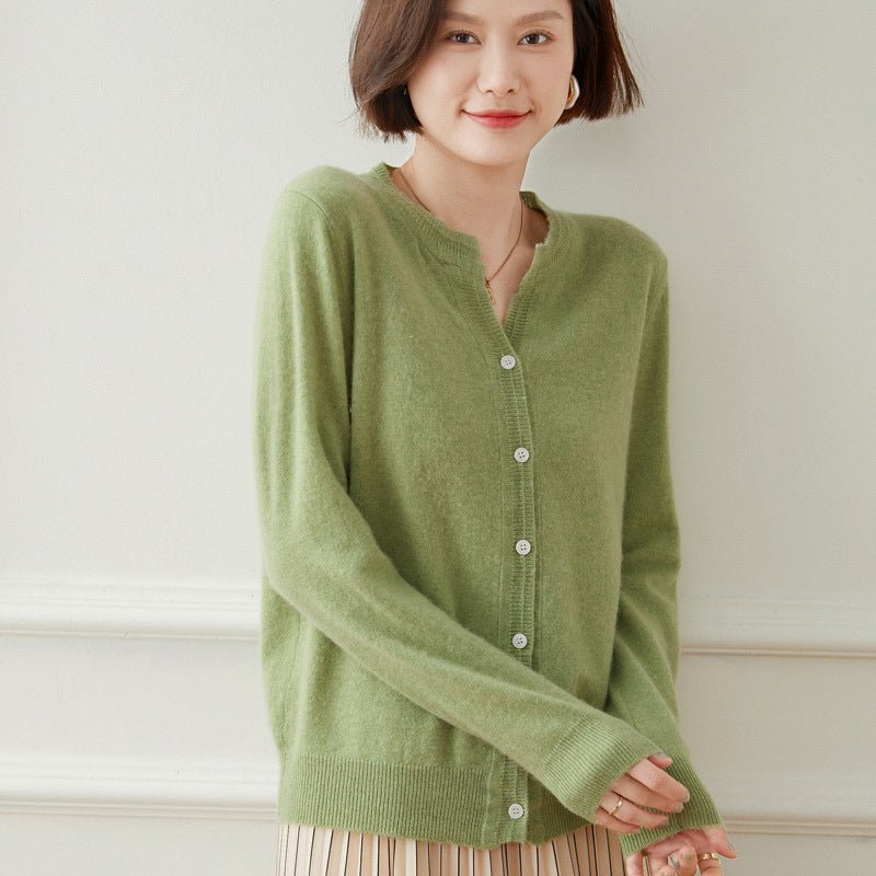 Womens Cashmere Cardigan Crew Neck Long Sleeve Cashmere Coat Camel XS