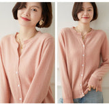 Womens Cashmere Cardigan Crew Neck Long Sleeve Cashmere Coat Pink XS