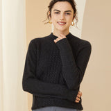 Womens Mock Neck Long Cashmere Sweater Tops Cashmere Blouse Dark Gray XS