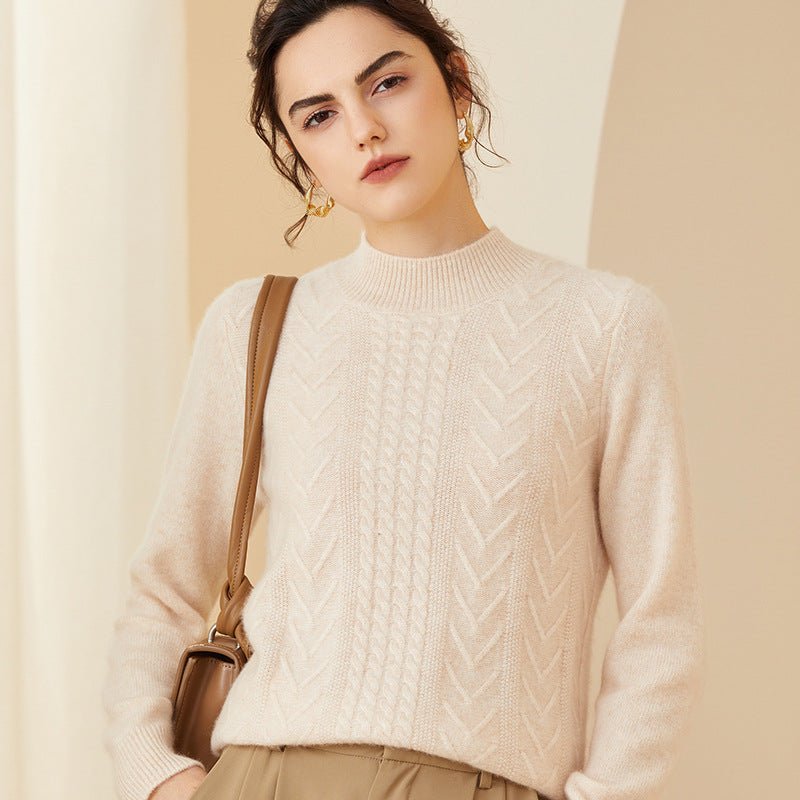 Womens Mock Neck Long Cashmere Sweater Tops Cashmere Blouse Beige XS