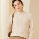 Womens Mock Neck Long Cashmere Sweater Tops Cashmere Blouse Beige XS