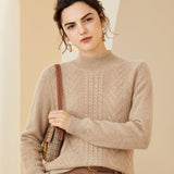 Womens Mock Neck Long Cashmere Sweater Tops Cashmere Blouse Camel XS