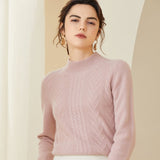 Womens Mock Neck Long Cashmere Sweater Tops Cashmere Blouse Pink XS