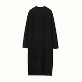 Womens Cashmere Cable Knit Midi Dress Long Sleeve Mock Neck Dress Black XS