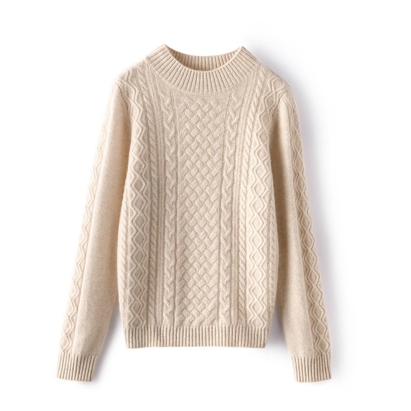Womens Mock Neck Cashmere Sweater Cable - Knit Cashmere Pullover Ivory XS