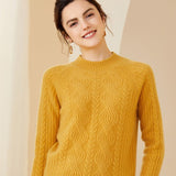 Womens Crew Neck Long Sleeve Cable Knit Cashmere Sweater Ginger XS