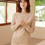 Womens Mock Neck Cashmere Sweater Cable - Knitted Cashmere Pullover Beige XS