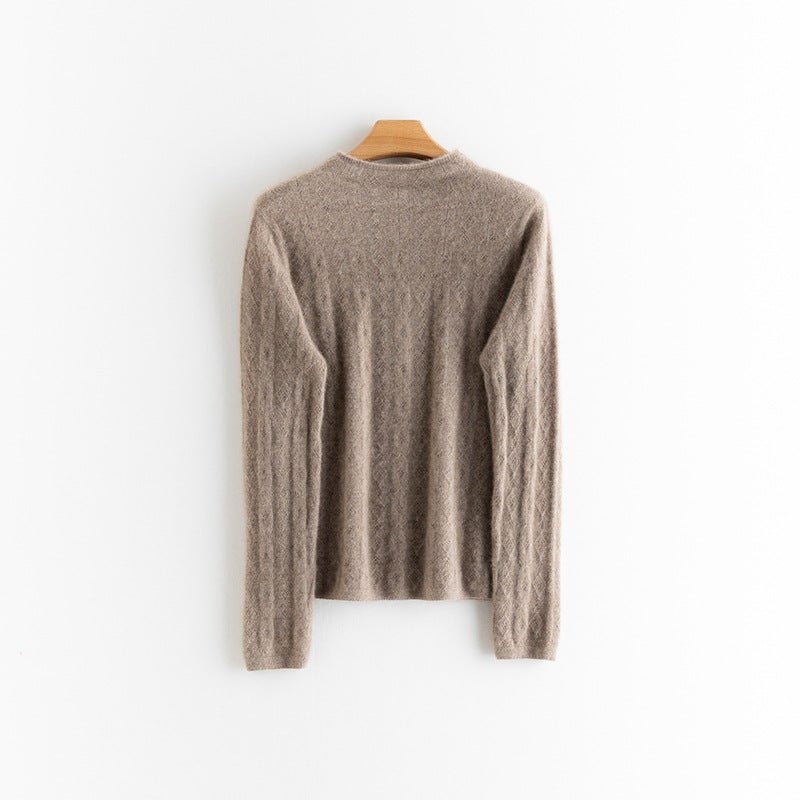 Womens Mock Neck Cashmere Sweater Cut - out 100% Cashmere Pullover Taupe XS