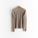 Womens Mock Neck Cashmere Sweater Cut - out 100% Cashmere Pullover Taupe XS