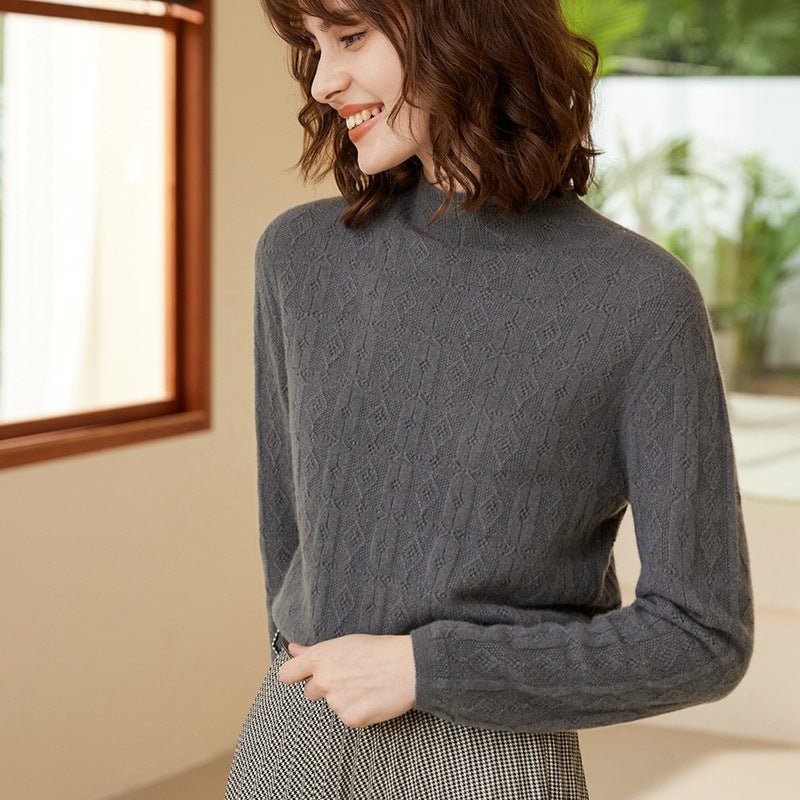 Womens Mock Neck Cashmere Sweater Cut - out 100% Cashmere Pullover Gray XS