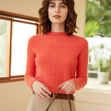 Womens Mock Neck Cashmere Sweater Cut - out 100% Cashmere Pullover Orange XS