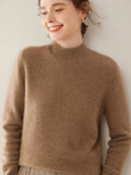 Womens Mock Neck Cashmere Sweater Long Sleeve Cashmere Pullover Ribbed Finishing Taupe XS