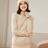 Womens Mock Neck Cashmere Sweater Long Sleeve Cashmere Pullover Tops Beige XS