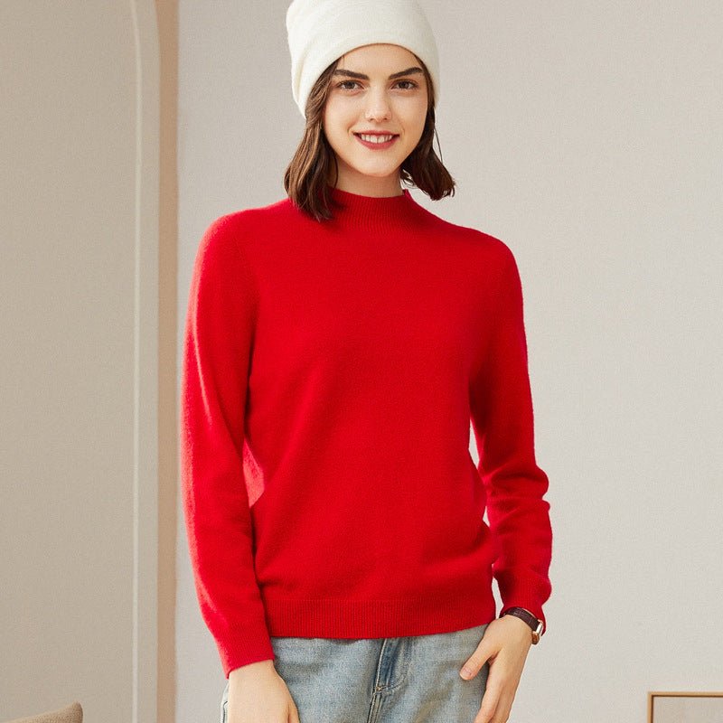 Womens Mock Neck Cashmere Sweater Long Sleeve Cashmere Pullover Tops Red XS
