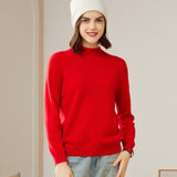 Womens Mock Neck Cashmere Sweater Long Sleeve Cashmere Pullover Tops Red XS